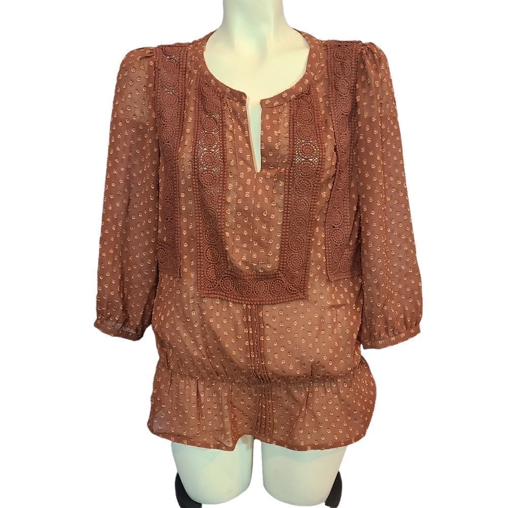 ‎DR2 Rust Orange Peasant Blouse Size Small